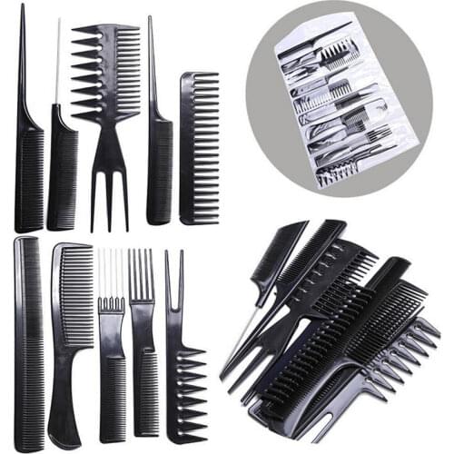 10pcs Salon Hair Styling Hairdressing Hairdresser Barbers Plastic Combs Set Hair Dyeing Comb Highlighting Comb with Storage Bag