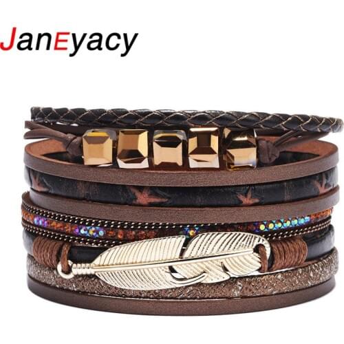 2019 New Jewelry Bracelet Ladies Europe Fashion Alloy Feather Multicolor Leather Bracelet Jewelry Wholesale Pulseira Senhora