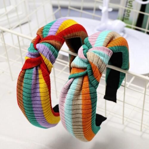 Wholesale Elegant Knitted Hairbands Women Hair Accessories Korean Striped Knot Headband Girls Winter