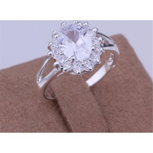 Wholesale New women lady wedding CZ STONE silver color Rings factory direct Shiny Sunflower crystal rings R145