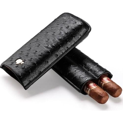 Cigar case portable cow leather ostrich skin cigar moisturizing case cigar holster can store 2 sticks CF-0305