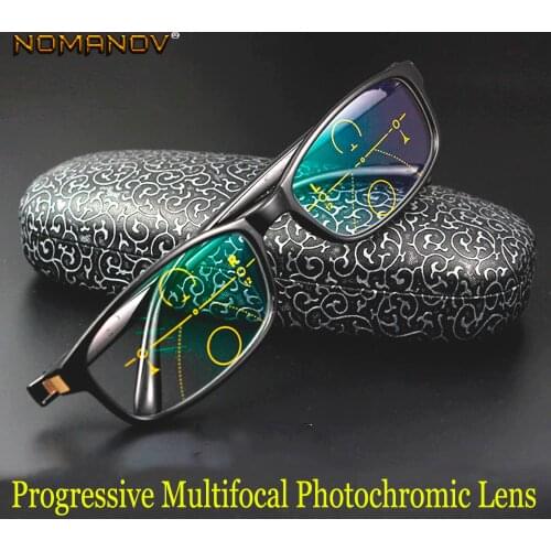 Progressive Multifocal photochromic Reading Glasses Designer Hand Made Frame Black Eyeglasses See Near And Far ADD +1 To +4