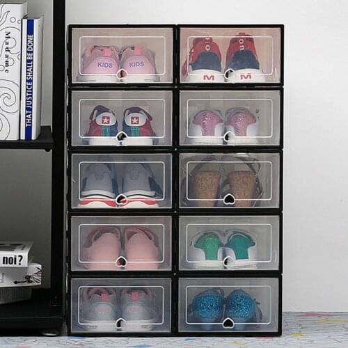 6pcs Transparent Shoe Boxes Storage Box Shoes Box Thickened Dustproof Shoe Organizer Box Superimposed Combination Shoe Cabinet