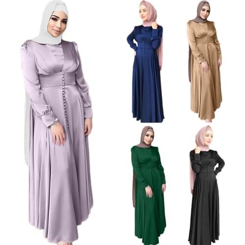 Ramadan Islamic Muslim Women Long Dress Kaftan Arab Abaya Satin Turkish Middle East Dubai Eid Mubarak Maxi Robe Casual 2021 New