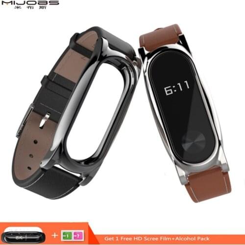 Mijobs Genuine Leather Strap For Xiaomi Mi Band 2 Smart Watch Screwless Bracelet Mi Band 2 Strap Miband 2 Strap Wristbands