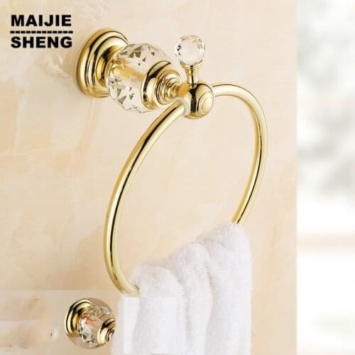 Luxury Crystal Brass Gold Towel Ring,Towel Holder, Towel Bar Bathroom Accessories home decoration towel bar Free Shipping