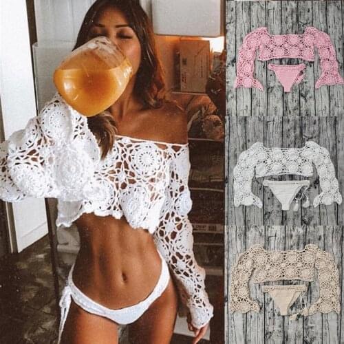 Hand Crochet Beach Bikini Set Knitting Swimsuit Women Bikini Cover UP Sexy Tassels Bikini Bottom