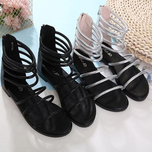 European Narrow band gladiator sandals women summer beach shoes cut out narrow band sandales zipper cover heels sandalias female