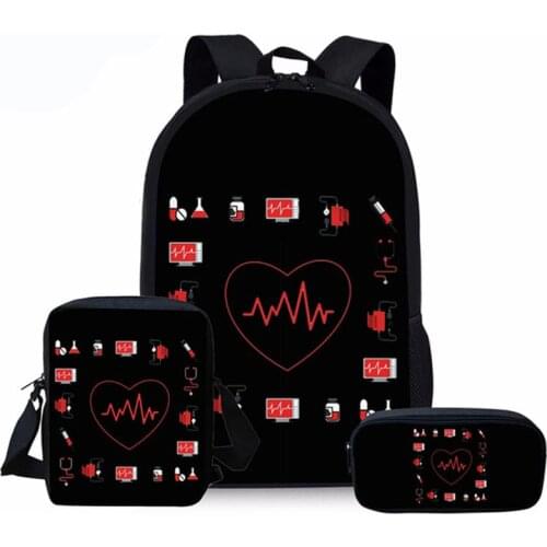 Nurse Heart Print School Bags for Kids Boys Girls 3pc/set Primary Schoolbag Children Shoulder Bagpack Teenagers Large Backpack