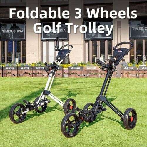 PLAYEAGLE Golf Trolley Foldable Design with Umbrella 3 Wheels Stand Golf Push Pull Cart Bag Carrier