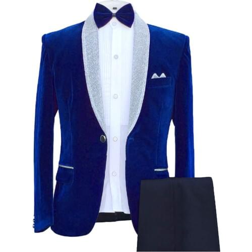 TPSAADE Custom Made Groomsmen Shawl Lapel Groom Tuxedos Velvet Men Suits Wedding Best Royal Blue Blazer Suit (Jacket+Pants+Tie)