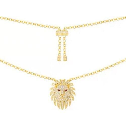 UMGODLY Yellow Gold Color Lion Pendant Adjustable Necklace Micro Cubic Zirconia Red Eyes Women Brand Fashion Jewelry