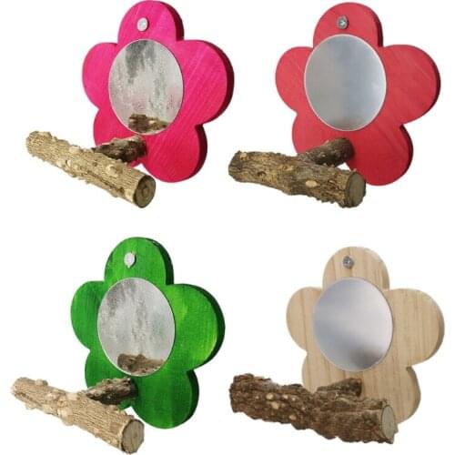 Bird Mirror with Wood Perch Parrot Mirror Toy for Cage Grinding Paw Toys for Finch Cockatiel Lovebird Multiple Colors