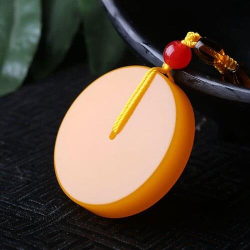 Yellow Dragon Jade Peaceful Buckle Pendant Chicken Oil Xanthan Jade Pendant Jade and Tian Topaz Pendant Necklace