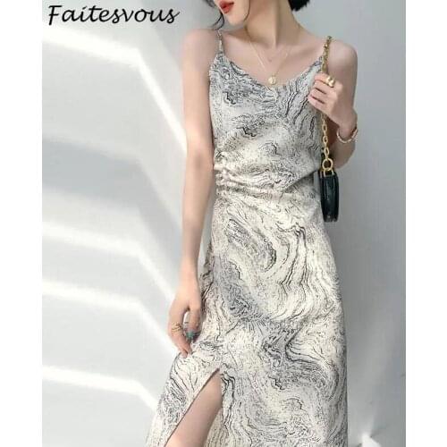 Ladies White Camisole Dress White Sexy Long Dress 2021 New French Ink Chiffon Dresses Summer Outerwear