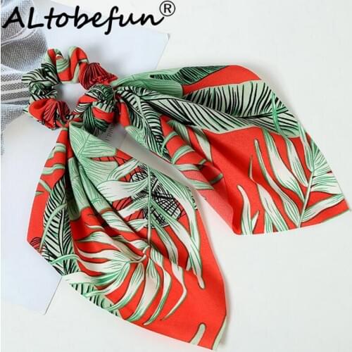 ALTOBEFUN Womens Creative Scarf Hair Ring Lady Fashion Hair Circle Female Printed Fabric Bow Hair Accessories TC009