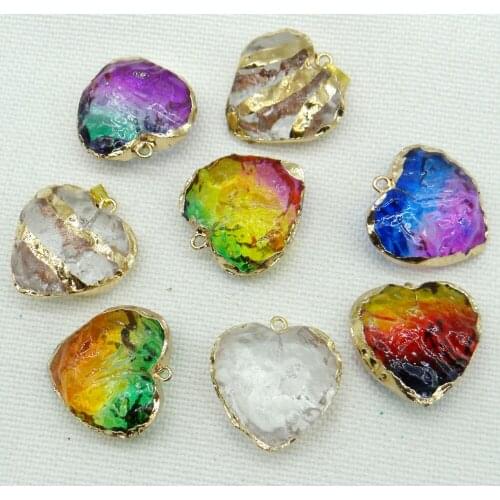 Hot Selling Natural Gemstone Titanium Quartz Crystal Charms Heart Pendants DIY Jewelry Making Necklace Men Women Accessories 1Pc