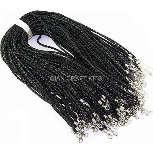 100 Wholesale Black faux LEATHER Braided Cord Necklaces 3mm thick- 18 inches nice quality
