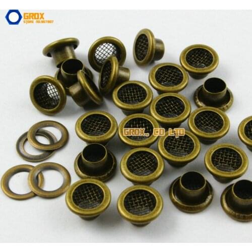 200 Set 8*4.5*5mm (Outer diameter * Inner diameter * Height) Antique Brass Round Eyelet Grommet with Steel Mesh Inside