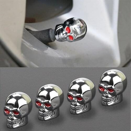 4pcs Skull Shape Car Tyre Air Valve Cap Wheel Tire Valve Caps Dust Cover Car Bike Decoration Accessories