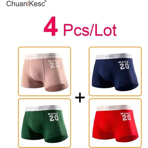 4 pcs/lot New Mens Boxers Comfortable Cotton Personalized Sports Digital Underwear Running Exercise Fitness Breathable Shorts