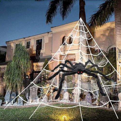 59 IN Halloween Decorations Outdoor Halloween Spider Web Decor Scary Giant Spider Stretch Spider Webs for Outside Yard Party