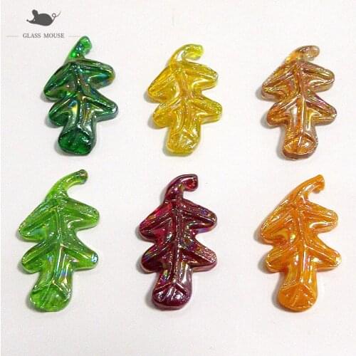 6pcs Miniature handmade flat glass leaves ornament Pearl color design Home desktop decoration garden hanging charms accessories