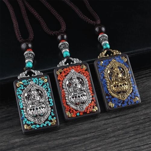 BOEYCJR Nepal Ethnic Sandalwood Necklace Handmade Jewelry Buddhism Energy Pendant Necklace for Men or Women