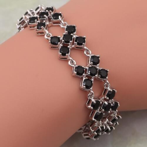 2020 New Fine Gallant Silver Color Bracelets & Bangles Black Cubic Zirconia Stone Fashion Jewelry 18cm 7.08 Inch B158