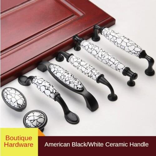 Black/White Ceramic Furniture Handle American Style Simple Kitchen Cabinet Handle Wardrobe Round Drawer Knob