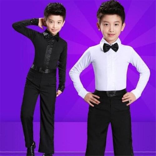 Hot Dance Mens Latin Top Boys Dance Leotard Costumes Modern Latin Ballroom Dance Wear with Zipper for 100-185cm White,Black
