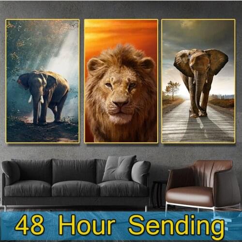 Canvas Animales Elephant Painting Lion Poster Horizontal Living Room Decoration Wall Pictures on the Wall in Office Decoration