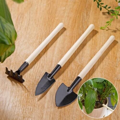 3 Pcs/set Mini Spade Shovel Harrow Flowerpot Tools Potted Plants Maintenance Wooden Handle Plant Soil Shovels Gardening Tools