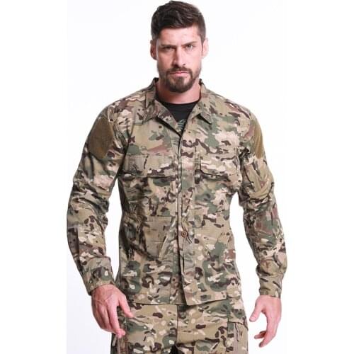 2020 New Top Quality Mens Summer Military Uniform Tactical Camouflage Long Sleeve Shirt Mens Outdoor Work Clothes Combat Suit