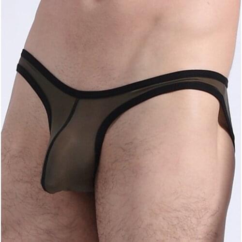 Mens Sexy Ice Silk Bikini Pouch See Through Briefs Thongs G-String Underwear Mens Underwear Thin Ice Silk Triangle