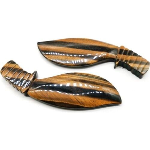 Natural Yellow Tiger Eye Stone Knife Hand Carved Quartz Dagger Healing Crystal Crafts Home Decoration Gifts
