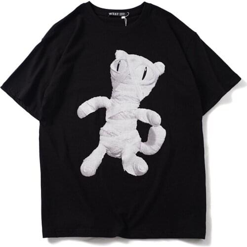 19ss New Novelty High Men Mummy cat Doll T Shirts T-Shirt Hip Hop Skateboard Street Cotton T-Shirts Tee Top kenye #BB4