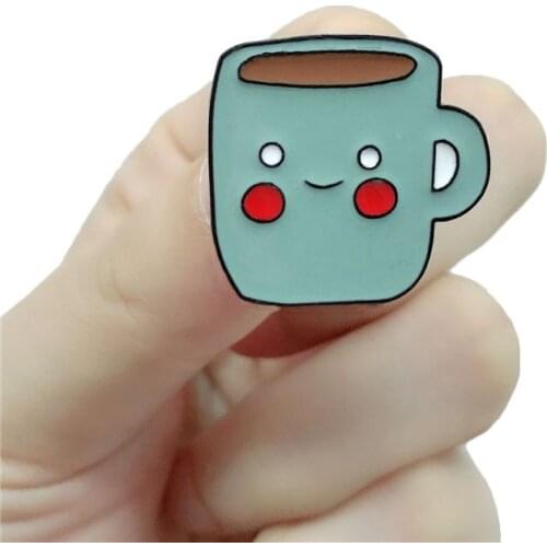 New cartoon blue smiley face coffee cup brooch fashion collar jewelry badge buckle gift to friends