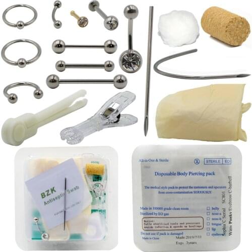 Disposable Body Piercing Kit Labret Ear Nose Nipple Belly Navel Septum Medical Sterile Piercing Pack Piercer Tool Machine Kit