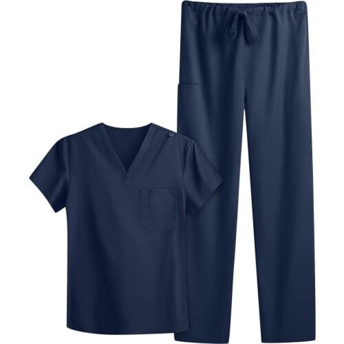 Solid Color Nursing Scrubs Women Uniforms Elasticity Pet Clinic Nurse V-neck Medical Doctor Work Clothing Blouse Pants Suit 2021