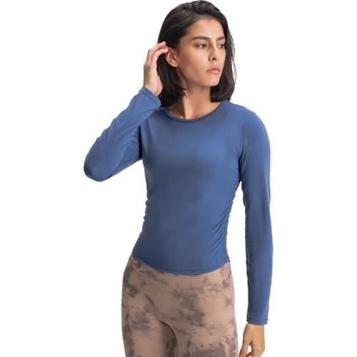 Autumn Winter Wrinkles Athletic Long Sleeves Sports Running Shirt Women Dry Fit Gym Workout Tops Buttery Soft Sport Shirt