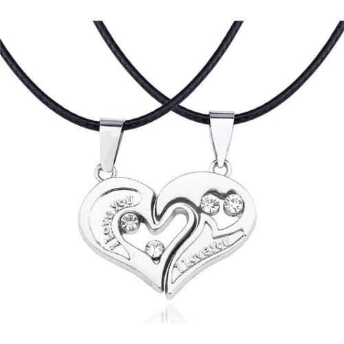 I Love You Best Friends Couple Necklace Jewelry Puzzle Key Lock Heart Pendants Necklaces for Women Men Gift Collier
