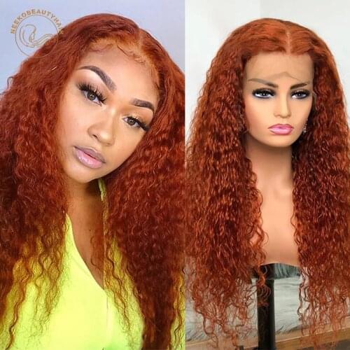 Lace Frontal Wigs Orange Ginger Brown Curly 13X4 Lace Front Wig 180% Density Brazilian Remy Colored Human Hair Wigs