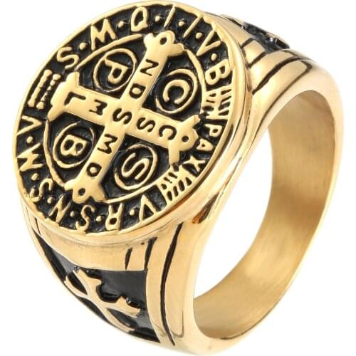 Size 7-15 Fadeless 316L Stainless Steel Jewelry CSPB Saint Benedict of Nursia Cross Ring