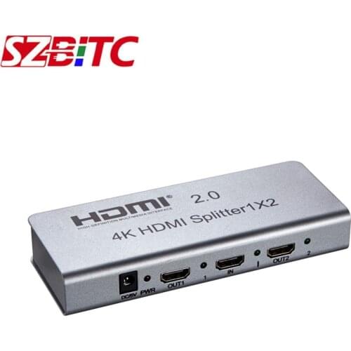SZBITC 4K@60Hz HDMI2.0 Splitter 1x2 Video HDMI Distributer Converter 1 in 2 Out with EDID RS232 for PS4 PC DVD To TV