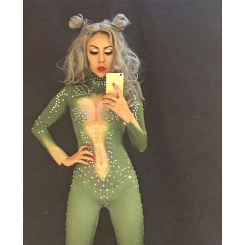Sexy Stage Bodysuit Sparkling Crystals Stones Jumpsuit for Singer Christmas Celebrate Nightclub Performance Stage Costume Outfit