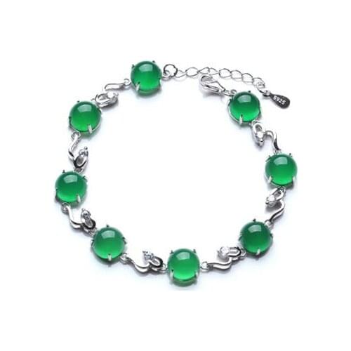 Chalcedony silver inlaid with 925 sterling silver bracelet with female high-grade gem jade ornaments with certificate