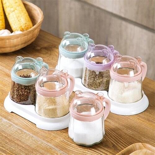 Glass Spice Jar Set Seasoning Bottles Condiment Container Salt and Pepper Shakers Sugar Storage Box Kitchen Cruet BBQ Tools