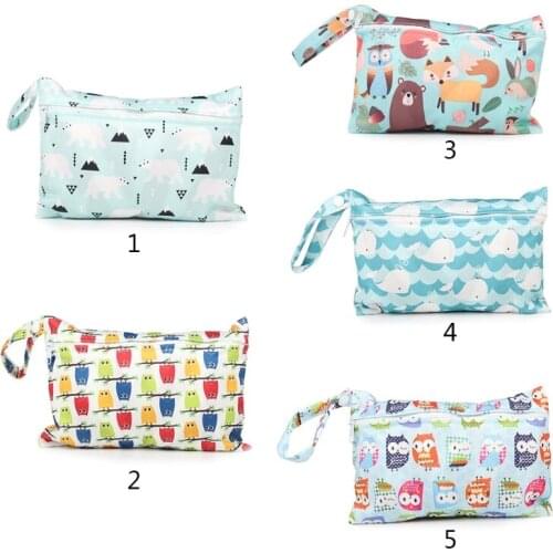 Baby Diaper Bag Printed Waterproof Wet Dry Nappy Zipper Handbag Stroller Carry Pack Wet Diaper Storage Pocket