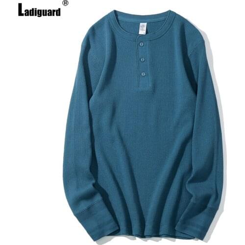 Long Sleeve Knitted T-shirt Sexy Mens clothing 2021 Fashion Buttons Fly Tops Blue Gray Autumn Casual Pullovers Men Streetwear